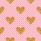 Vector seamless pattern. Pink with white fishnet tights background. Heart of gold glitter.