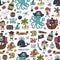 Vector seamless pattern Pirate party for children Kindergarten Kids