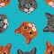 Vector seamless pattern with pixelated ginger and gray cats. Design can be used for textiles, wallpapers