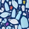 Vector seamless pattern with plastic objects. Stop ocean pollution. Waste in water. Garbage underwater