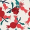 Vector seamless pattern with pomegranate branch with fruits and flowers.