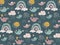 Vector seamless pattern with rainbow, birds, clouds, sun, raindrop. Childish texture for fabric, textile, apparel.