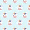 Vector seamless pattern with rainbow unicorns. Blue background