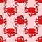 Vector seamless pattern of red crab. a pattern of a sea animal of a whole crab drawn in a sketch style, a top view of