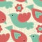 Vector seamless pattern with red and turquoise birds decorated b