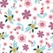 Vector seamless pattern repeat with random scattered folk art style floral motifs.