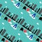 Vector seamless pattern with retro laundry over city