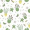 Vector seamless pattern with river or marsh elements. Cute repeat background with frog, reeds, water insects. Sweet ornament for
