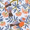 Vector seamless pattern with robin birds on the branches of elder. Cute animal fabric design for kids fabric or wallpaper