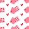 Vector seamless pattern with romantic candy boxes in heart shape for Happy Valentines day on white. Symbols of love, cute