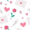 Vector seamless pattern with Saint Valentineâ€™s day symbols. Repeating background with cute letter, rose, hearts, feathers.