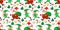 Vector seamless pattern with Santa Claus and his Christmas elves. New year Xmas backgrounds and textures