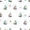 Vector seamless pattern with sea boats and lifebuoys