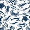 Vector seamless pattern sea fish fishing catch