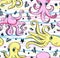 Vector seamless pattern of sea life, octopus and sea plants in bright colors.