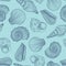 Vector seamless pattern with seashells. Hand drawn outline grey contour underwater shells. Nautical texture. Marine elements on