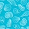 Vector seamless pattern with seashells. Hand drawn outline white contour underwater shells. Nautical texture. Marine elements on