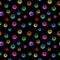 Vector seamless pattern from the shining neon buttons on a black