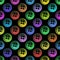 Vector seamless pattern from the shining neon buttons on a black