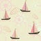 Vector seamless pattern with ships, anchors and seashells. Sea pattern.