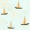 Vector seamless pattern with ships, anchors and seashells. Sea pattern.