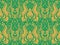 Vector seamless pattern with silhouetted Victorian ornament. Vintage damask in yellow and green tones. Floral texture