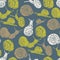 Vector seamless pattern with silhouettes of crawling snails.