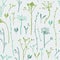 Vector seamless pattern with silhouettes of flowers and grass.