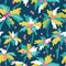 Vector seamless pattern with silhouettes tropical coconut palm trees. Summer repeating background.