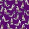 Vector seamless pattern. Silver metal pumps isolated on purple
