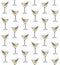Vector seamless pattern of sketch martini cocktail