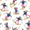 Vector seamless pattern of skiers. Sports children in the ski resort. Trendy scandinavian design.