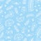 Vector seamless pattern with small stylized flowers on a blue background. Hand drawing