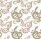 Vector seamless pattern with snakes and herbs on a white background. Animalistic texture with serpents and stems and foliage