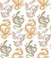 Vector seamless pattern with snakes and stems on a white background. Animalistic texture with curled serpents and herbs on a white