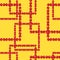 Vector seamless pattern. Squares from red balls on the yellow background