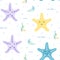 vector seamless pattern with starfishes and seaweed