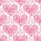 Vector seamless pattern with stylized hearts of doodles and amorous lettering I Love You. Romantic vintage background