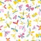 Vector seamless pattern with summer funny butterflies. Illustration in free hand-drawn style. For textiles, fabrics, children