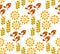 Vector seamless pattern with sunflower floral, birds and wheat