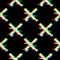 Vector seamless pattern with symbol of cross in glitch style. Geometric glitched Icon isolated on black background