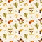 Vector seamless pattern with symbols of the Wild West: cute sheriff, cowboy, bandit, cat. Children's repetition with