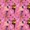 Vector seamless pattern on the theme of body positive - funny girls of different races in different poses