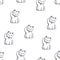 Vector seamless pattern with traditional japan cute mascot. Hand drawn texture with cat raised paw isolated on white. Sketch of