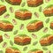 Vector seamless pattern with traditional middle eastern dessert Baklava with pistachio nuts.