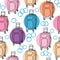 Vector seamless pattern with travel suitcases doodle.