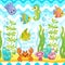 Vector seamless pattern with underwater design and funny sea creatures.