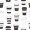 Vector seamless pattern with various disposable cups of coffee