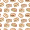 Vector seamless pattern with various fresh bagel sandwiches.