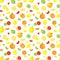 Vector seamless pattern of various, realistic, whole and sliced citrus fruits, isolated